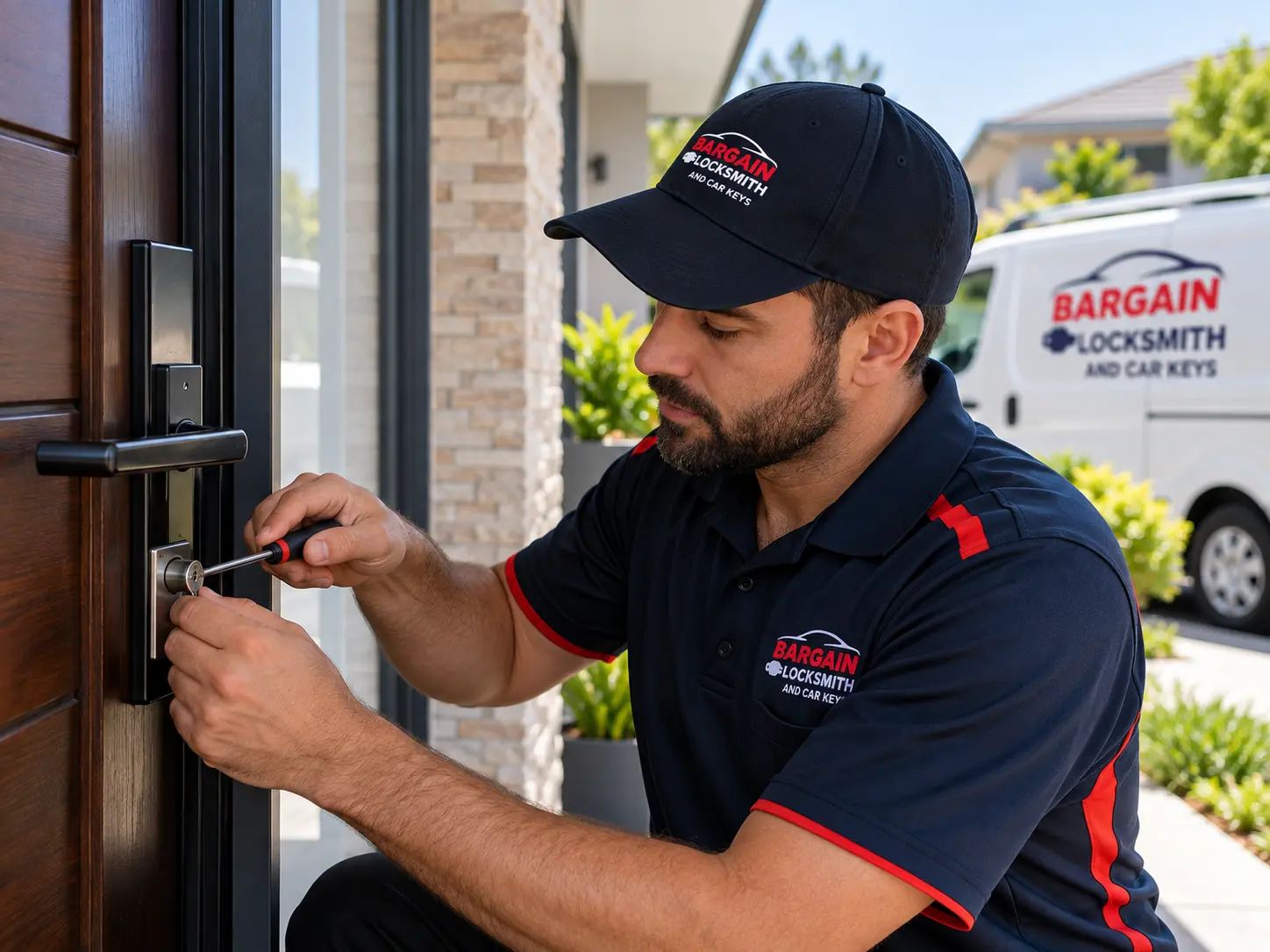 Residential locksmith in Melbourne repairing a home door lock.